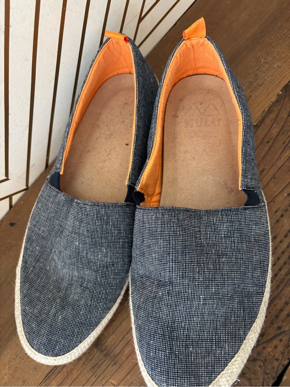 Men's Casual Slip-On Loafers in Denim Blue with Orange Lining